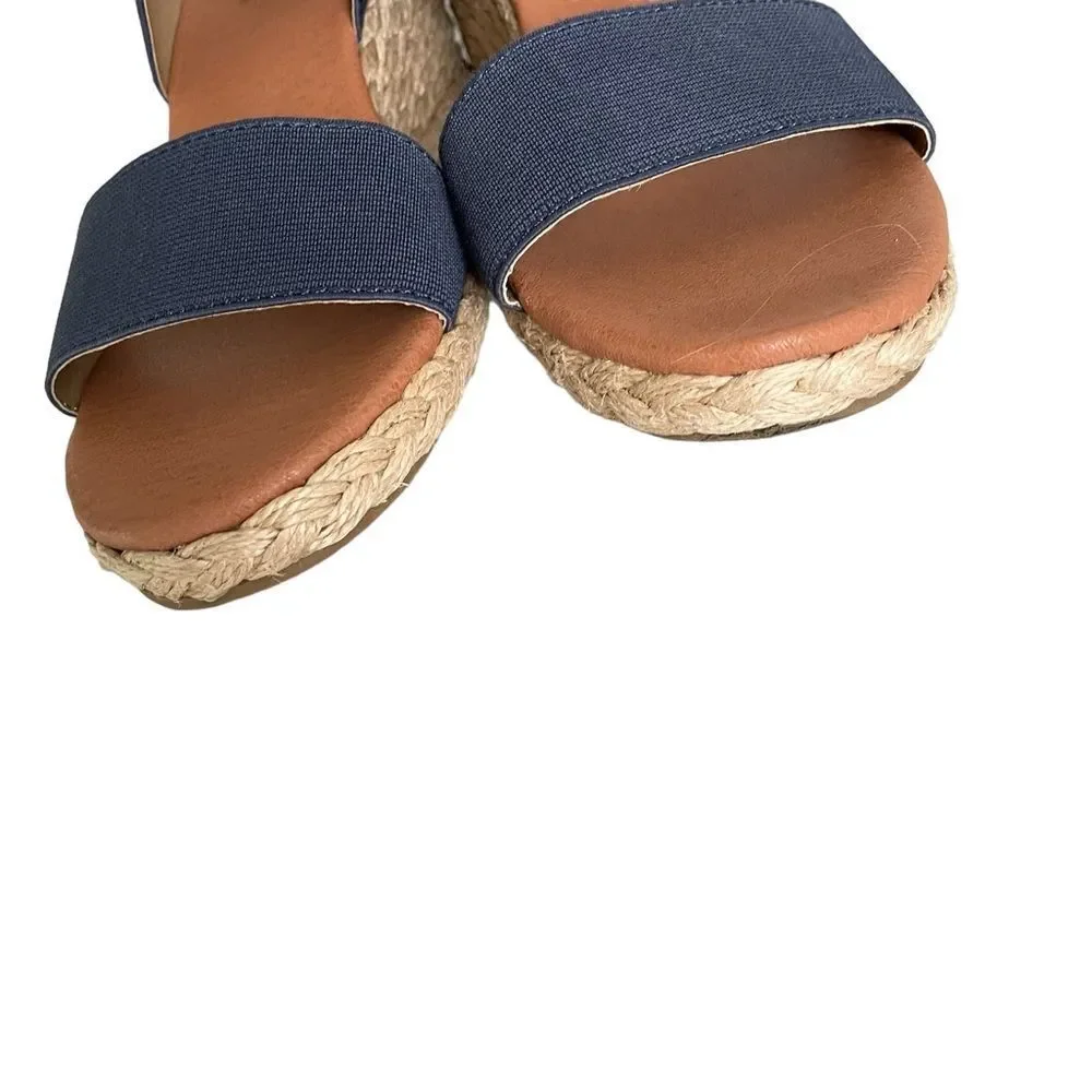 TOMMY BAHAMA Elastic Wedge Espadrilles Sandals Blue Tan 9